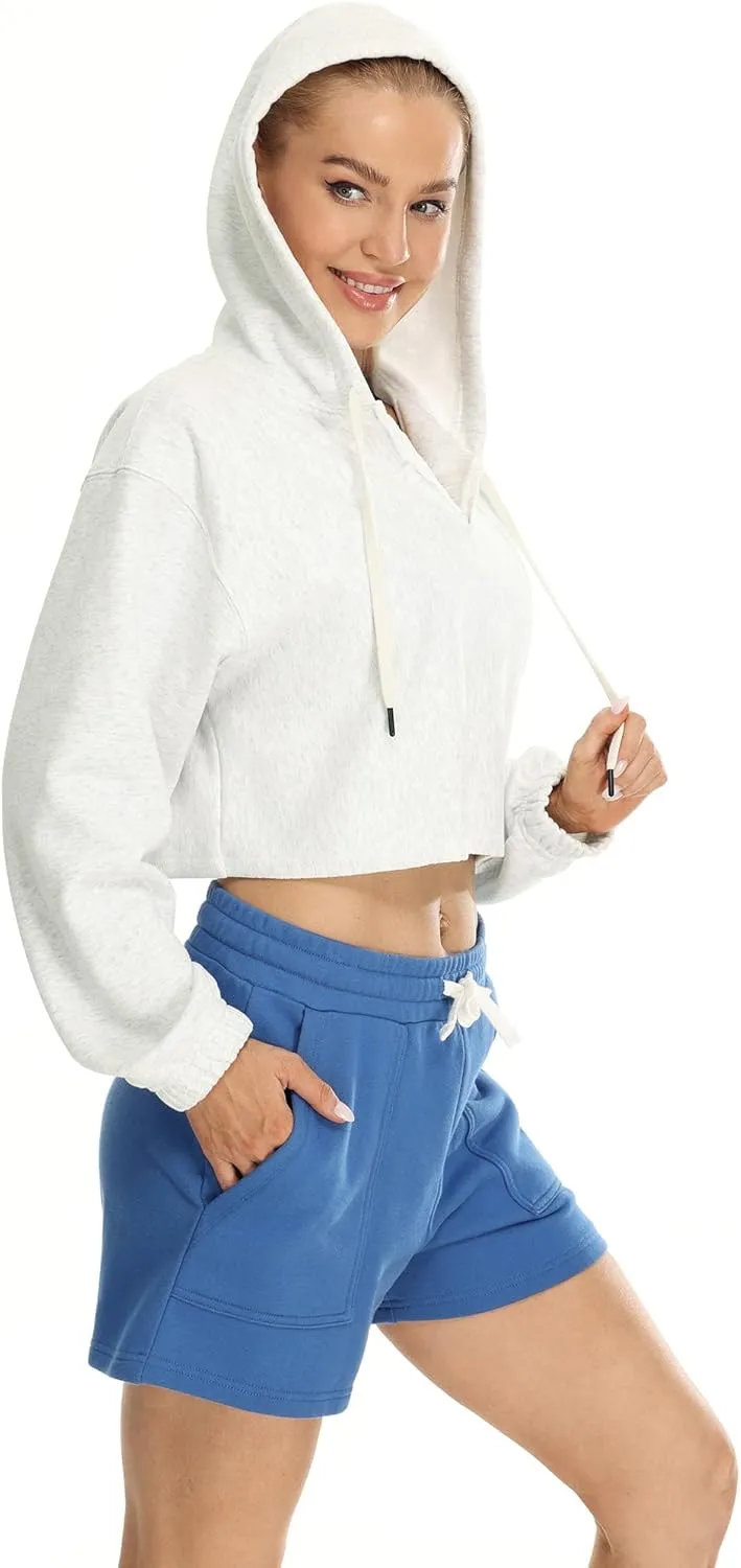 icyzone Women's Oversized Fleece Lined Hooded Sweatshirt Cropped Soft Pullover with Drawstring