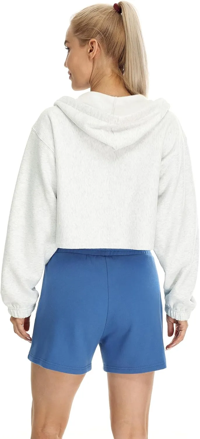 icyzone Women's Oversized Fleece Lined Hooded Sweatshirt Cropped Soft Pullover with Drawstring