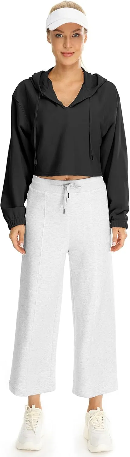 icyzone Women's Oversized Fleece Lined Hooded Sweatshirt Cropped Soft Pullover with Drawstring