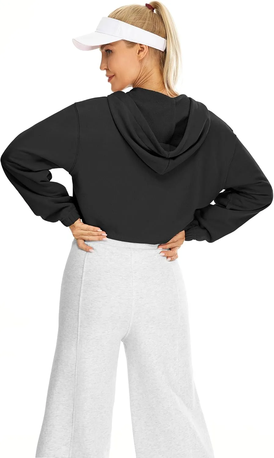 icyzone Women's Oversized Fleece Lined Hooded Sweatshirt Cropped Soft Pullover with Drawstring
