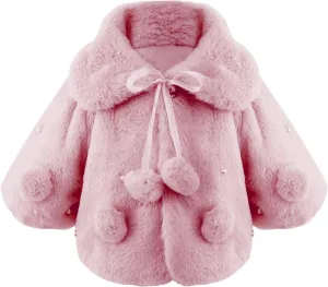 iiniim Toddler Baby Girls Faux Fur Coat Cloak Jacket Dress Cover Cape Poncho for Wedding Birthday Winter Warm Outerwear