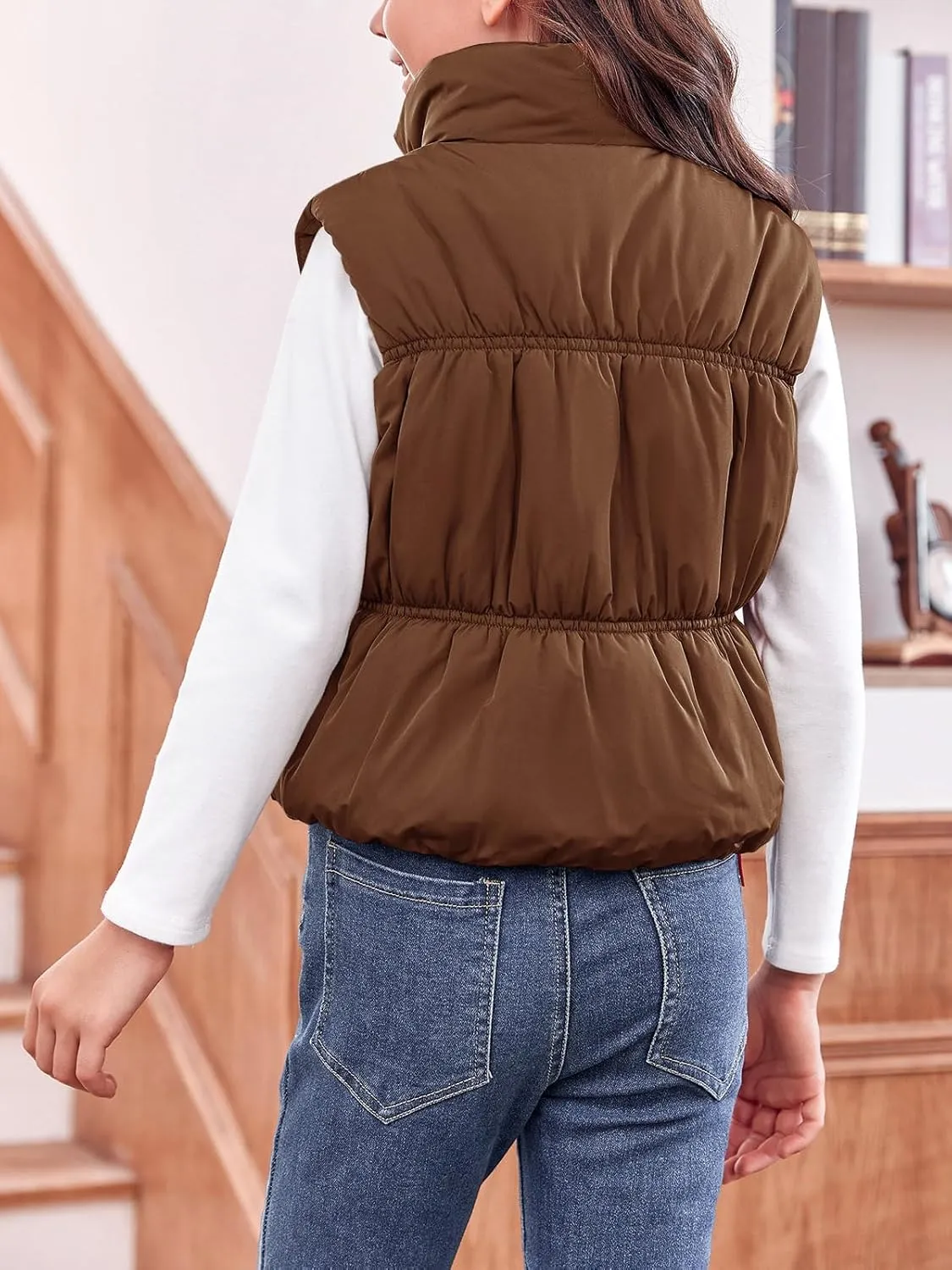 Imily Bela Girls Puffer Vest Stand Collar Sleeveless Warm Jacket Cute Outerwear With Pockets 7-14 Years