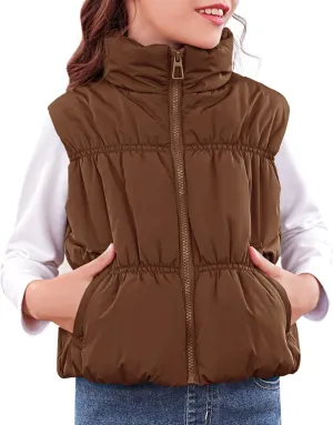 Imily Bela Girls Puffer Vest Stand Collar Sleeveless Warm Jacket Cute Outerwear With Pockets 7-14 Years