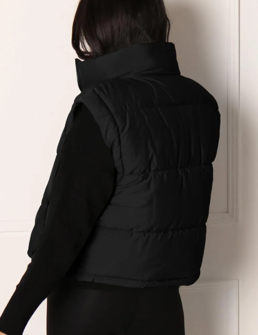 Imily Bela Women's Winter Puffer Down Jacket Stand Collar Cropped Vest with Detachable Sleeves