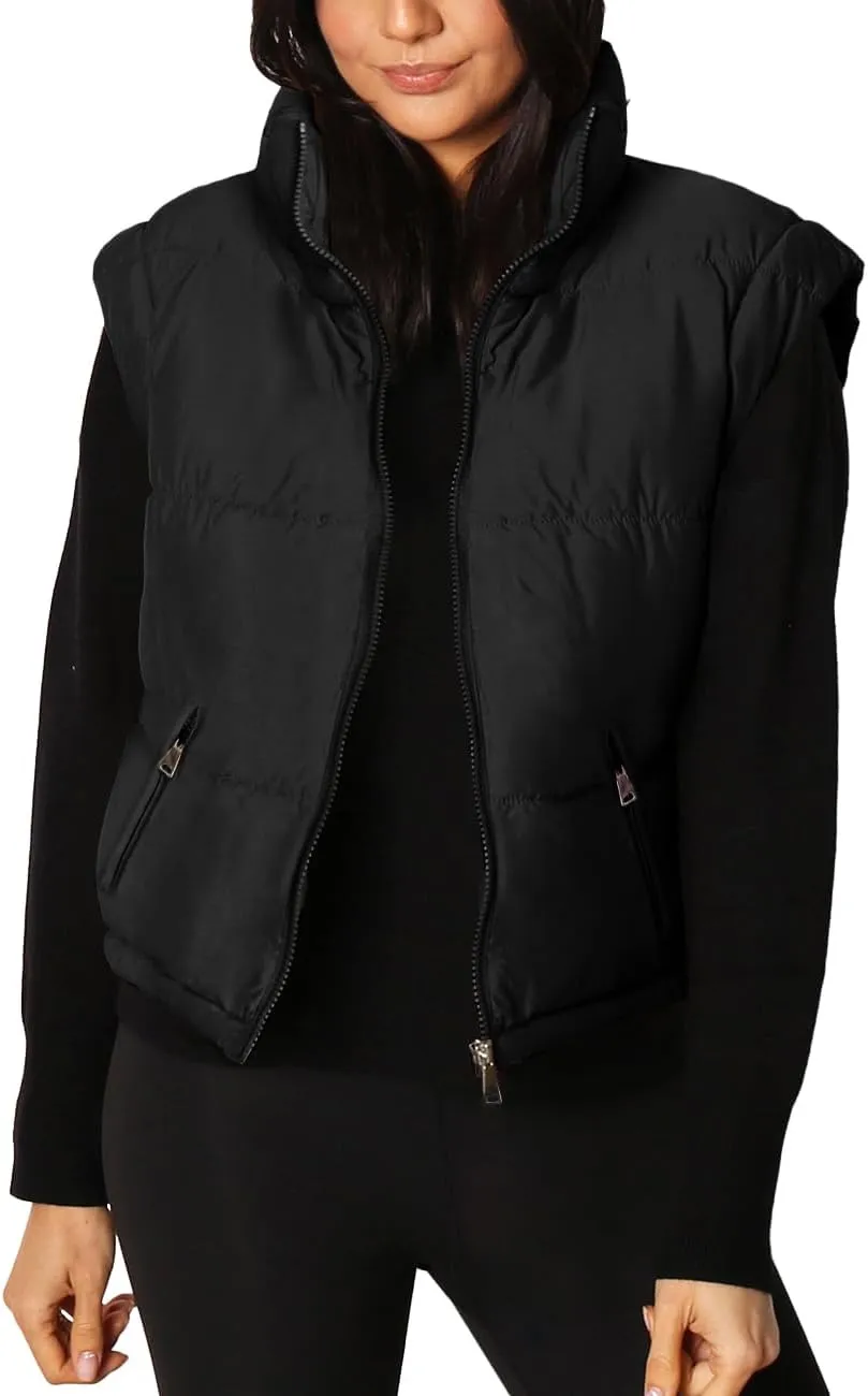 Imily Bela Women's Winter Puffer Down Jacket Stand Collar Cropped Vest with Detachable Sleeves