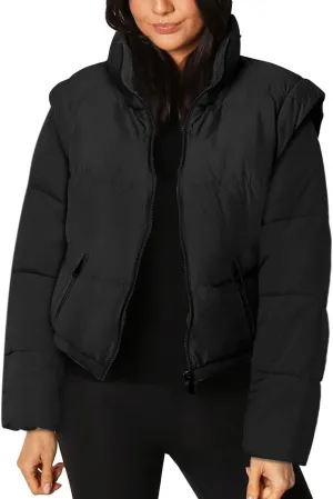 Imily Bela Women's Winter Puffer Down Jacket Stand Collar Cropped Vest with Detachable Sleeves