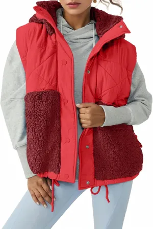 Imily Bela Womens Winter Sherpa Fleece Vest Stand Collar Button Down Sleeveless Jacket Casual Hooded Coat Outerwear