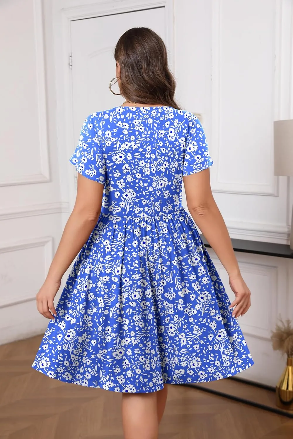 IN'VOLAND Plus Size Summer Dresses for Women Casual Floral A-line Dress Flowy Beach Sundress with Pockets