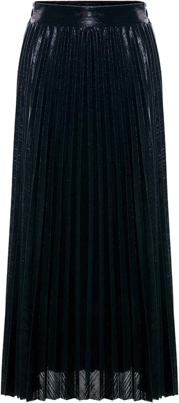Itemnew Women's Stylish Metallic Color Shiny High Waist Pleated Swing Long Skirt