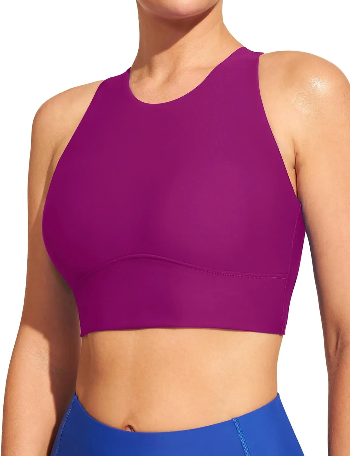 IUGA Bikini Tops for Women Adjustable Cross Back Swim Top Quick Dry Bathing Suit Tops High Neck Swim Bra UPF 50 