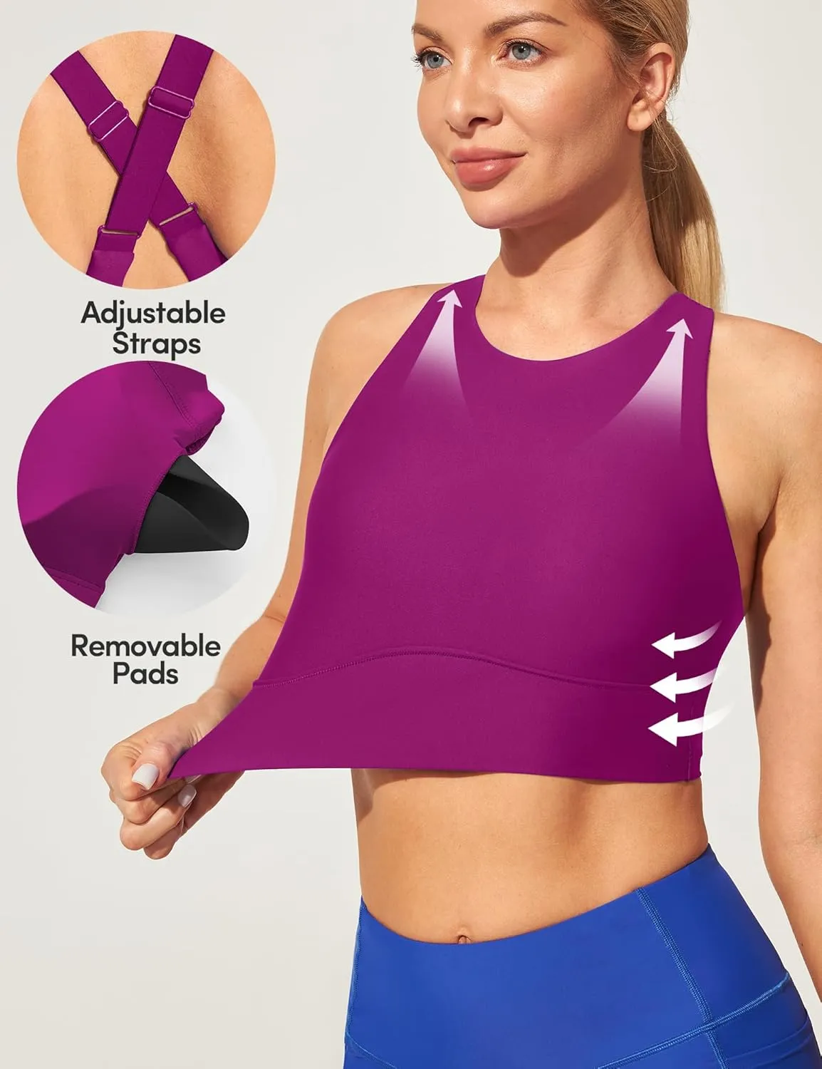 IUGA Bikini Tops for Women Adjustable Cross Back Swim Top Quick Dry Bathing Suit Tops High Neck Swim Bra UPF 50 
