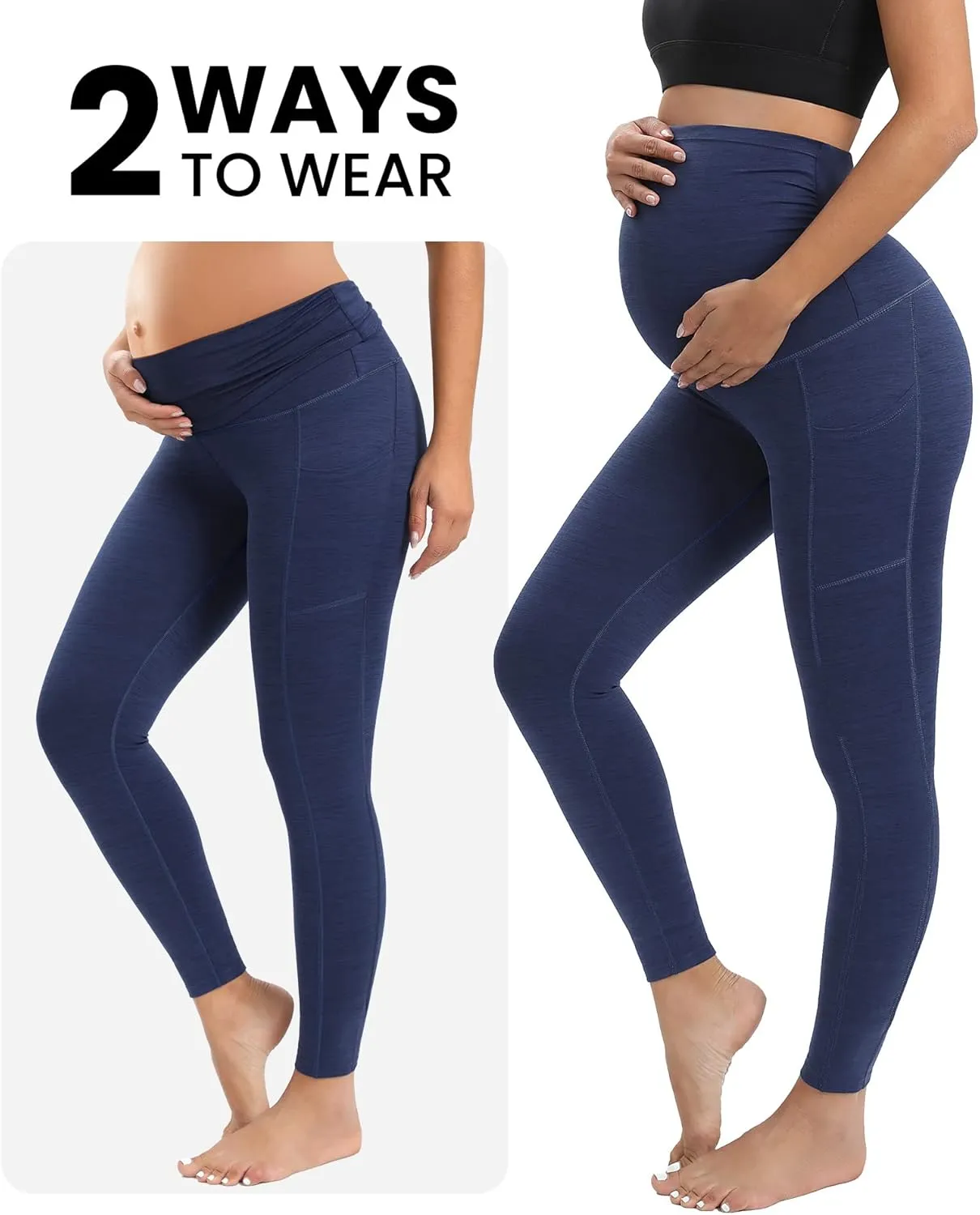 IUGA Maternity Leggings Over The Belly Buttery Soft Maternity Yoga Pants with Pockets Pregnancy Leggings for Women Activewear