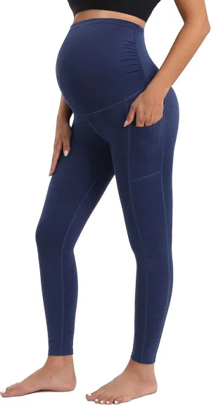 IUGA Maternity Leggings Over The Belly Buttery Soft Maternity Yoga Pants with Pockets Pregnancy Leggings for Women Activewear