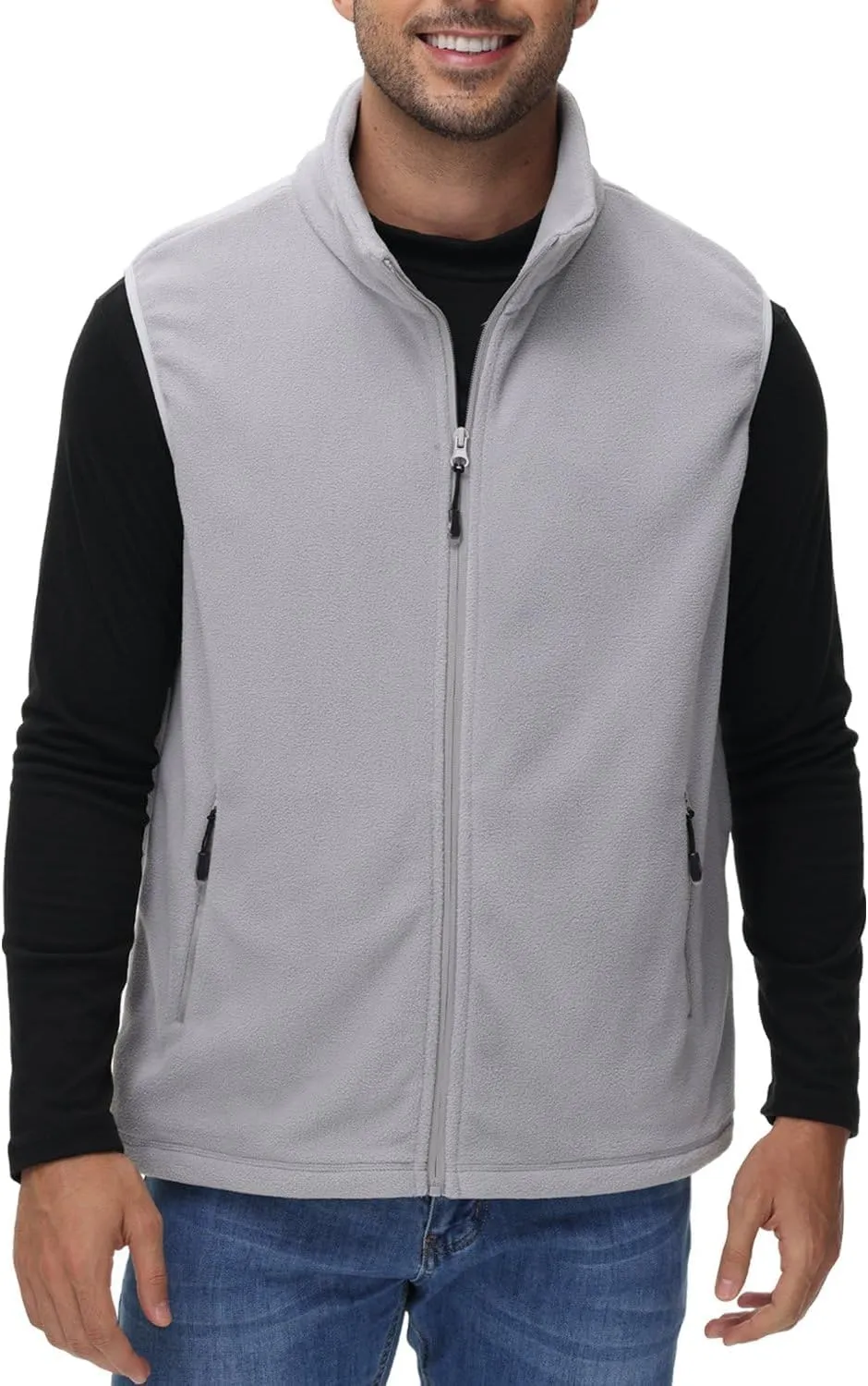 JIHUILAI Mens Fleece Vest Lightweight Sleeveless Polar Fleece Zip Up Outerwear Vests winter Warm Jacket With Zipper Pockets