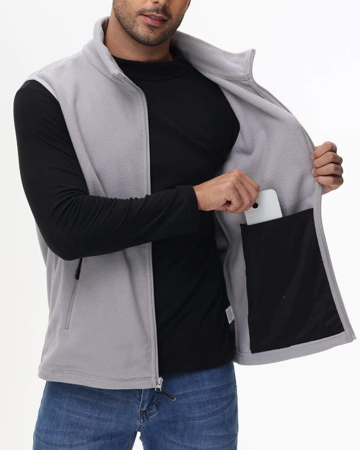 JIHUILAI Mens Fleece Vest Lightweight Sleeveless Polar Fleece Zip Up Outerwear Vests winter Warm Jacket With Zipper Pockets