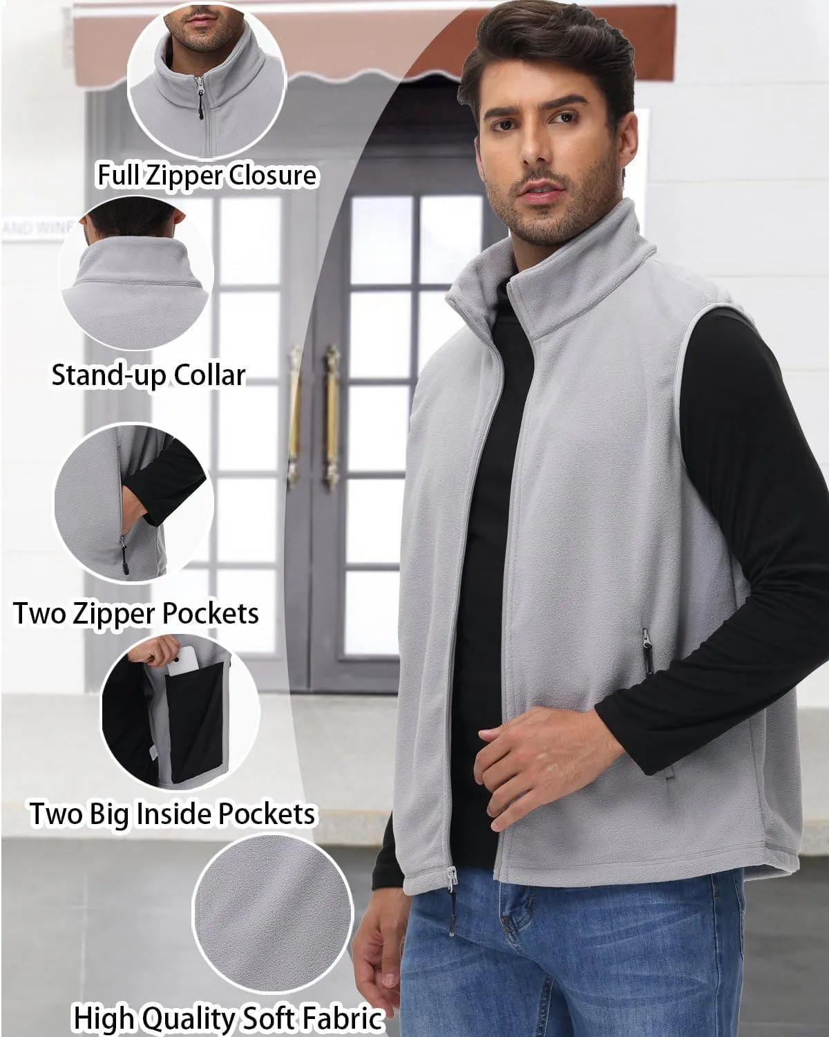 JIHUILAI Mens Fleece Vest Lightweight Sleeveless Polar Fleece Zip Up Outerwear Vests winter Warm Jacket With Zipper Pockets