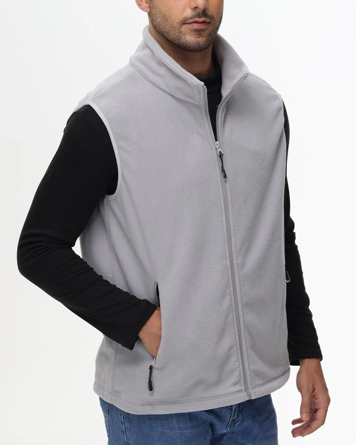 JIHUILAI Mens Fleece Vest Lightweight Sleeveless Polar Fleece Zip Up Outerwear Vests winter Warm Jacket With Zipper Pockets