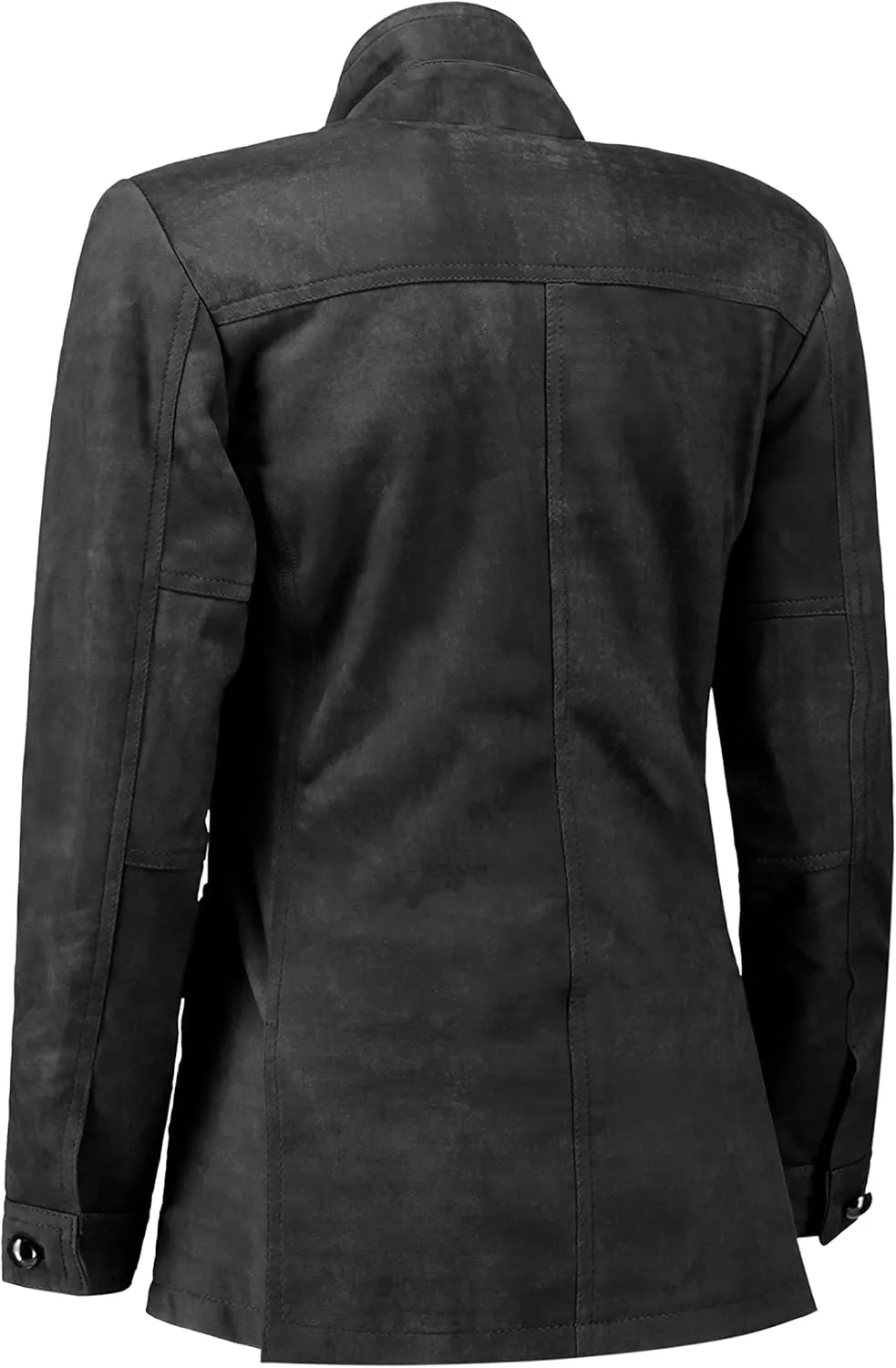 Jild Fancy 5-Button Four Pocket Double Back Slit Leather Blazer Women - Vintage Suede Look Cuff Sleeves Leather Jacket Women