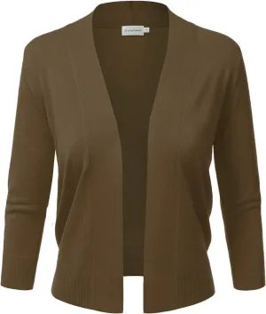 JJ Perfection Casual Crop Open Front Knit Cardigan 3/4 Sleeve Cropped Cardigan Basic Sweater Jacket for Womens with Plus Size