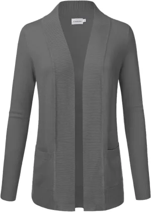 JJ Perfection Casual Open Front Knit Cardigan Long Sleeve with Side Pockets Basic Sweater Jackets for Womens with Plus Size
