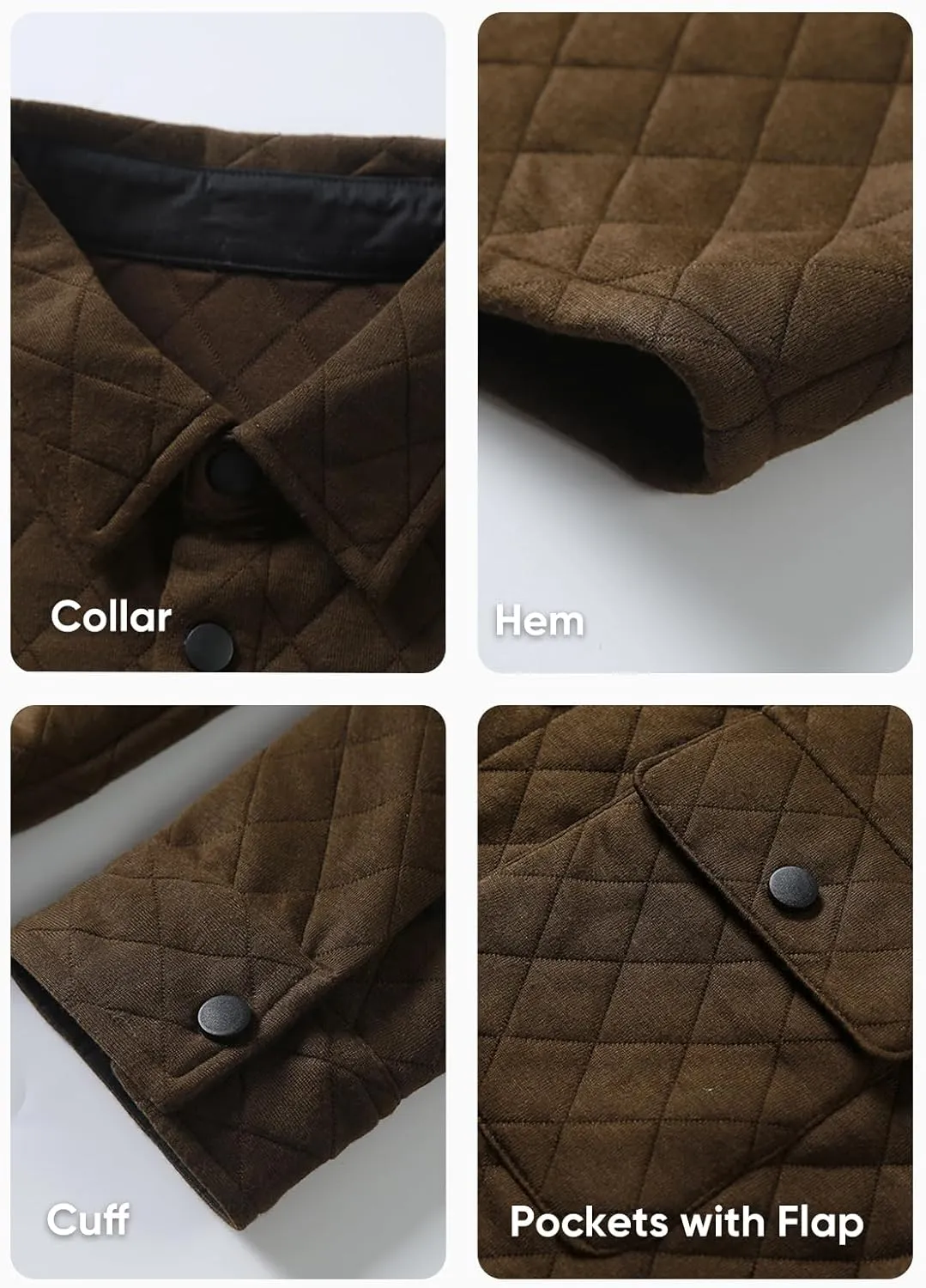 JMIERR Mens Quilted Shirt Jackets Casual Long Sleeve Snap Button Down Shirts with Pockets