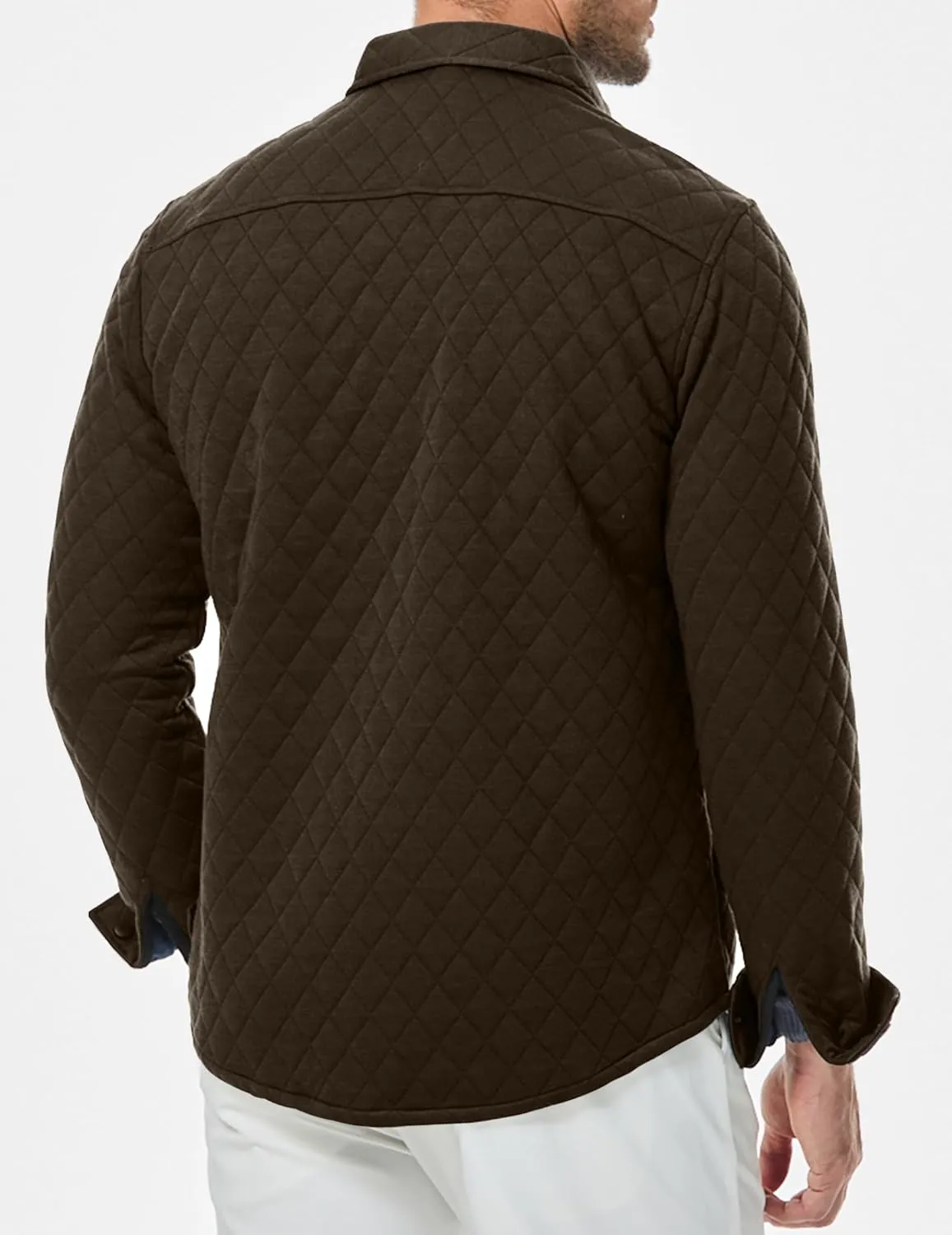 JMIERR Mens Quilted Shirt Jackets Casual Long Sleeve Snap Button Down Shirts with Pockets
