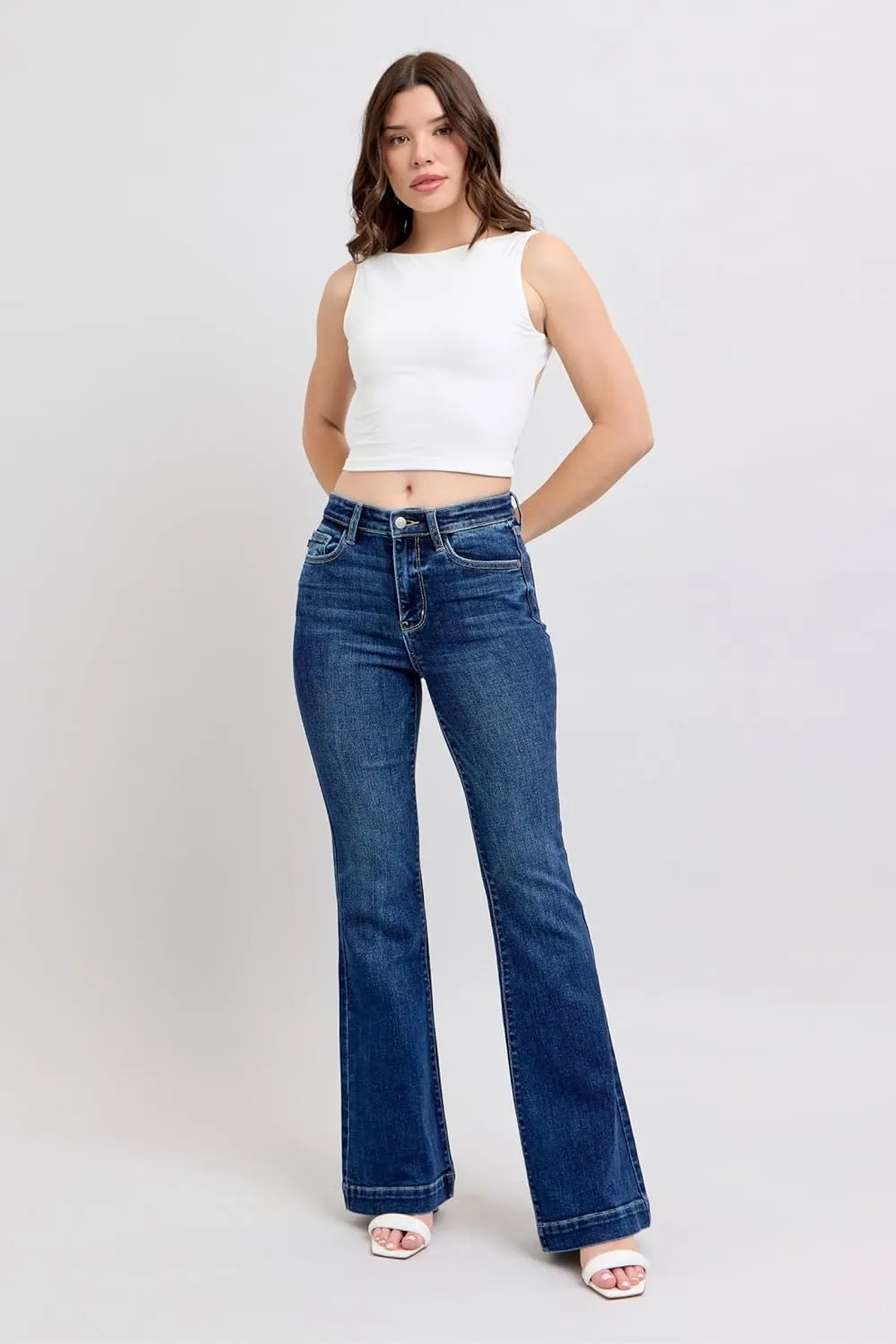Judy Blue High-Waisted Trouser Flare Jeans  Tailored, Stretchy, and Timelessly Stylish Denim - 82637