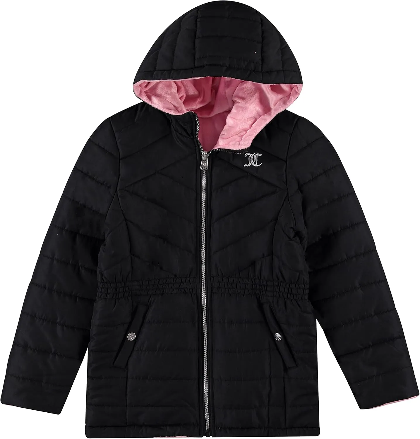 Juicy Couture Girls Reversable Coat, Faux Fur Hooded Winter Jacket, Warm Padded Parka Hoodie, Kids Heavyweight Winter Coat