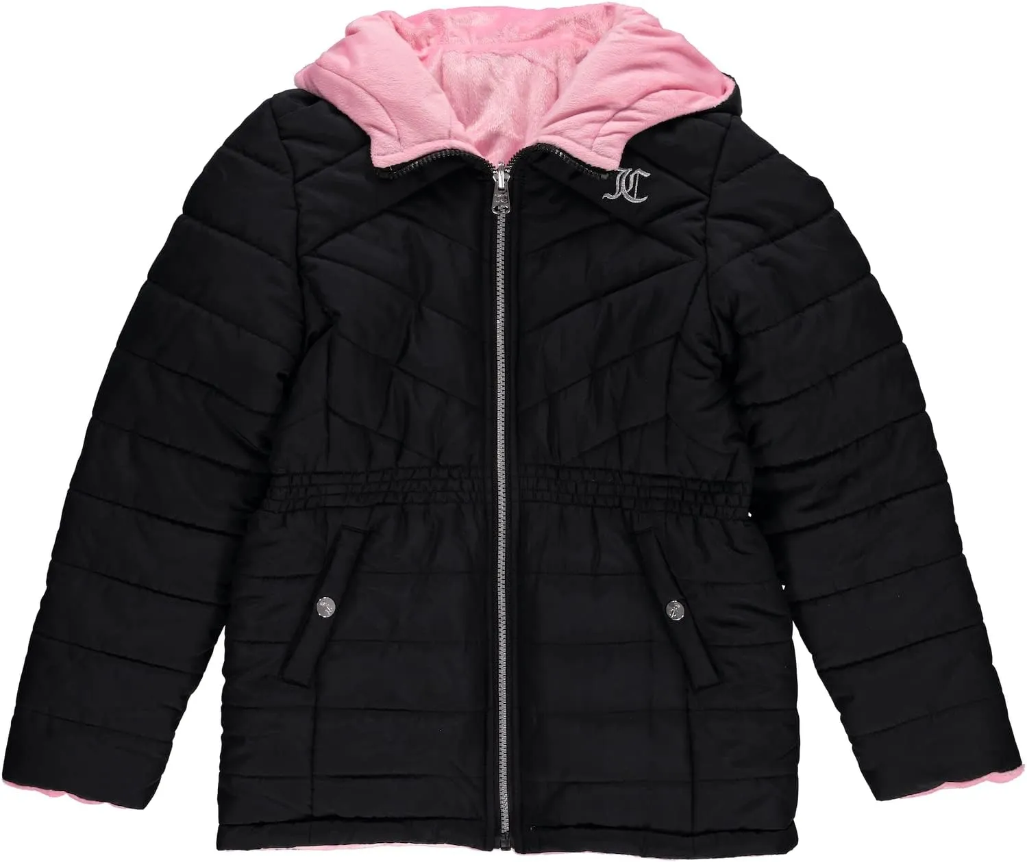 Juicy Couture Girls Reversable Coat, Faux Fur Hooded Winter Jacket, Warm Padded Parka Hoodie, Kids Heavyweight Winter Coat