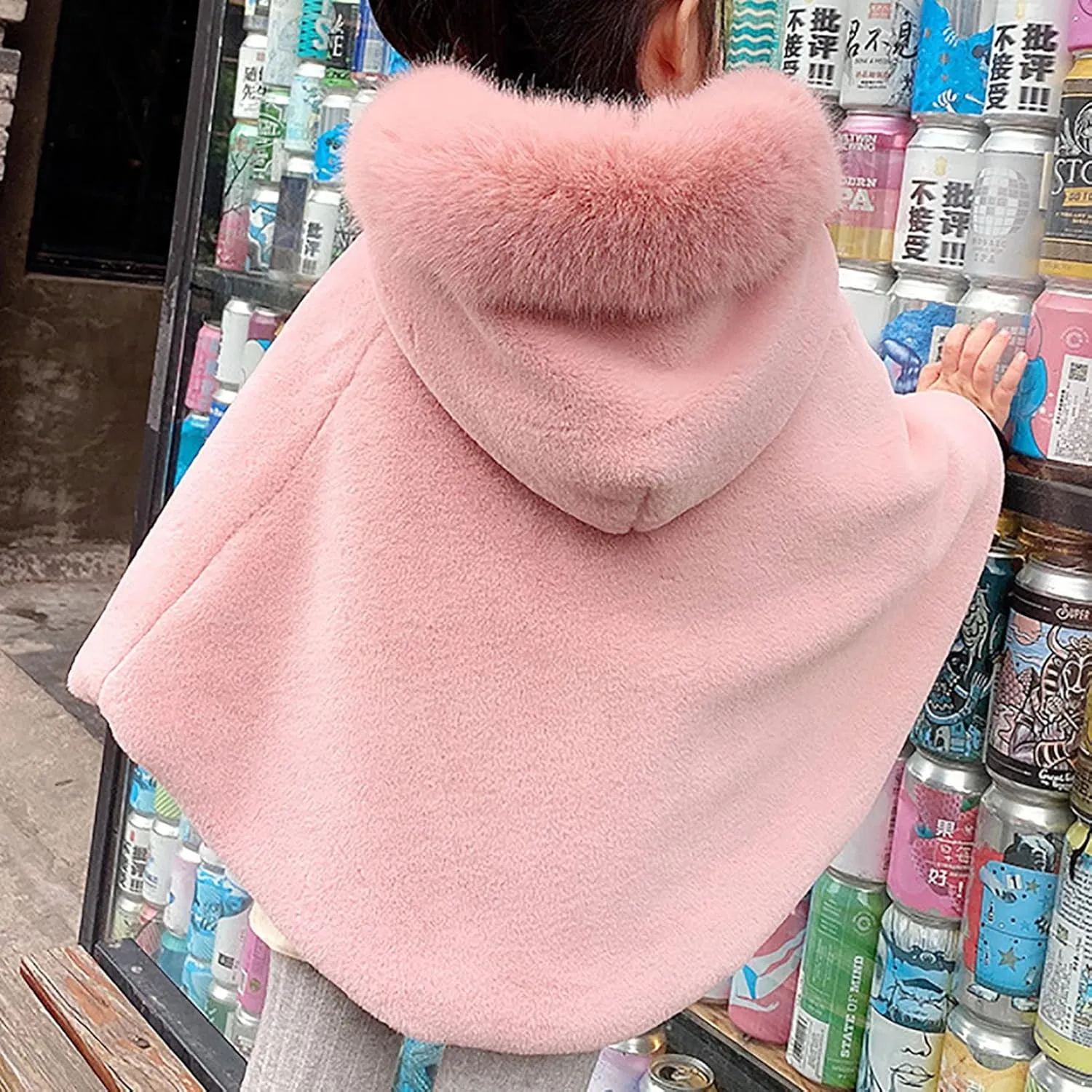 Kaerm Toddler Baby Girls Cute Carseat Poncho Faux Fur Hooded Cape Cloak Fleece Jacket Coat Winter Outerwear