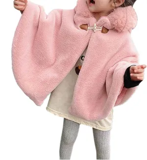 Kaerm Toddler Baby Girls Cute Carseat Poncho Faux Fur Hooded Cape Cloak Fleece Jacket Coat Winter Outerwear