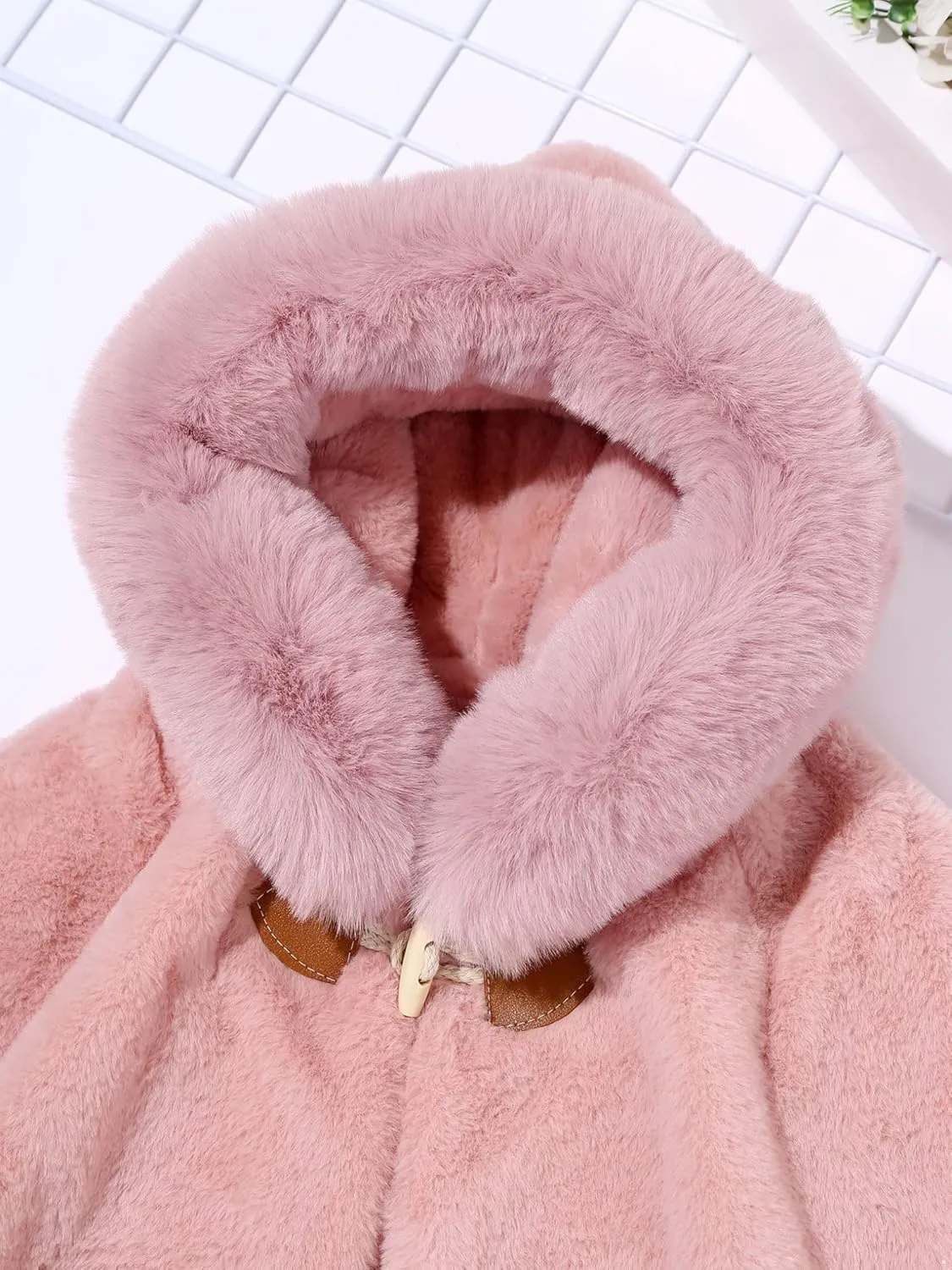 Kaerm Toddler Baby Girls Cute Carseat Poncho Faux Fur Hooded Cape Cloak Fleece Jacket Coat Winter Outerwear