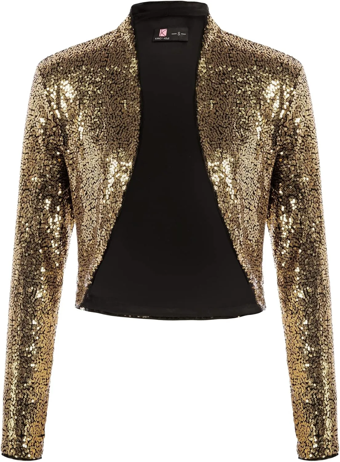 KANCY KOLE Women's Sequin Shrug Long Sleeve Open Front Cropped Bolero Jackets S-XXL