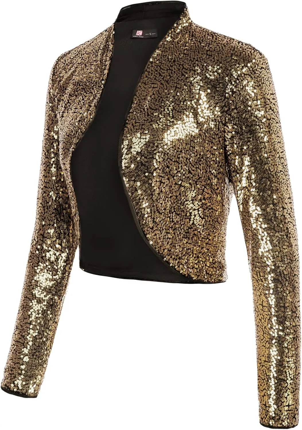 KANCY KOLE Women's Sequin Shrug Long Sleeve Open Front Cropped Bolero Jackets S-XXL