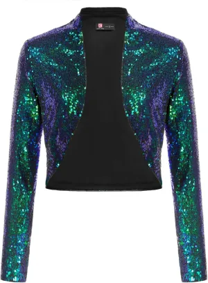 KANCY KOLE Women's Sequin Shrug Long Sleeve Open Front Cropped Bolero Jackets S-XXL