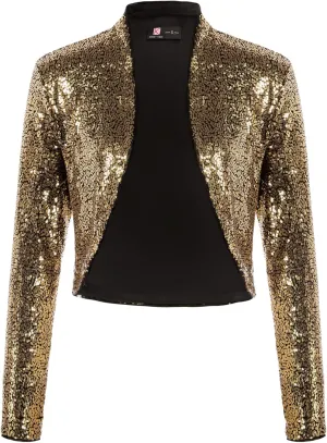 KANCY KOLE Women's Sequin Shrug Long Sleeve Open Front Cropped Bolero Jackets S-XXL