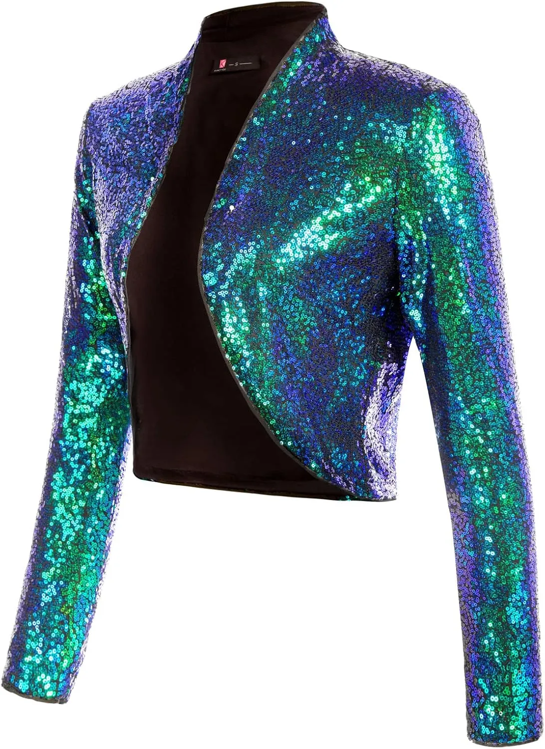 KANCY KOLE Women's Sequin Shrug Long Sleeve Open Front Cropped Bolero Jackets S-XXL