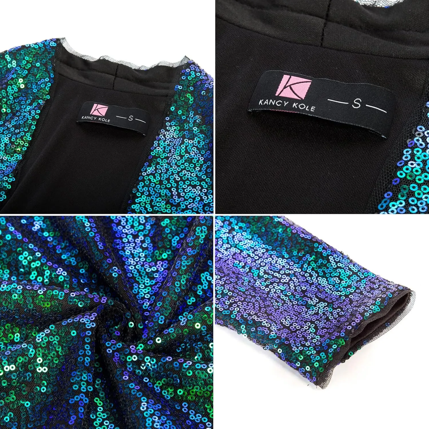 KANCY KOLE Women's Sequin Shrug Long Sleeve Open Front Cropped Bolero Jackets S-XXL