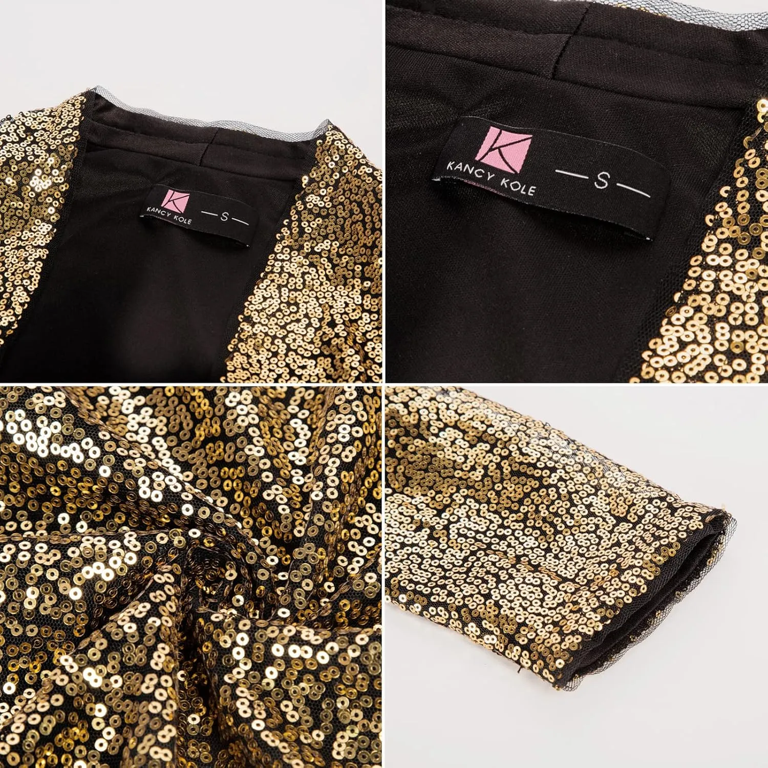 KANCY KOLE Women's Sequin Shrug Long Sleeve Open Front Cropped Bolero Jackets S-XXL