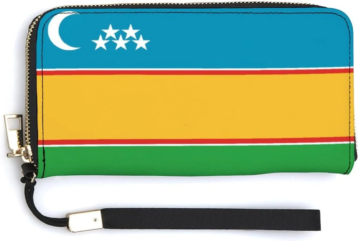 Karakalpakstan Flag Long Purse with Removable Wristlet Stylish PU Leather Zipper Wallet for Women Men
