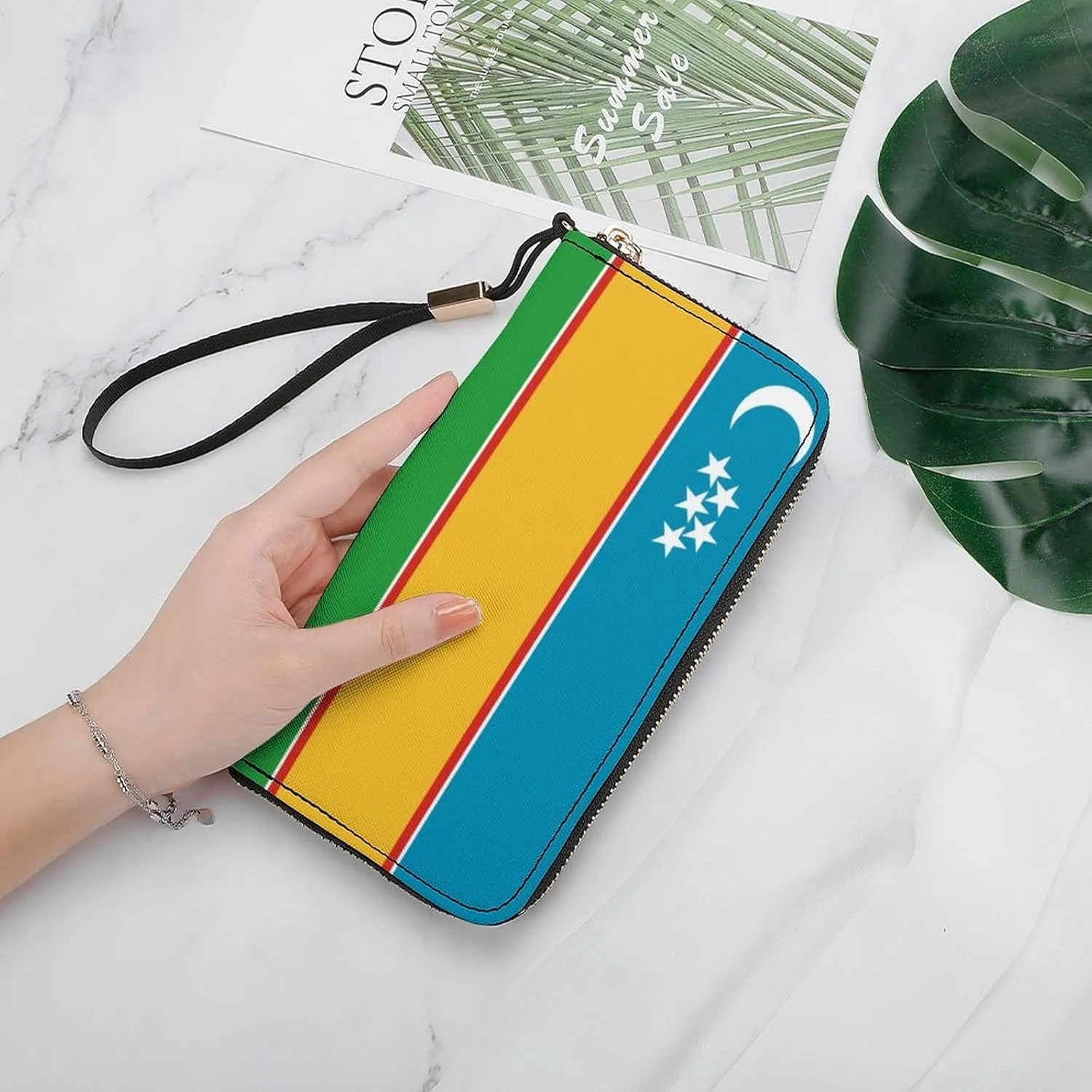 Karakalpakstan Flag Long Purse with Removable Wristlet Stylish PU Leather Zipper Wallet for Women Men