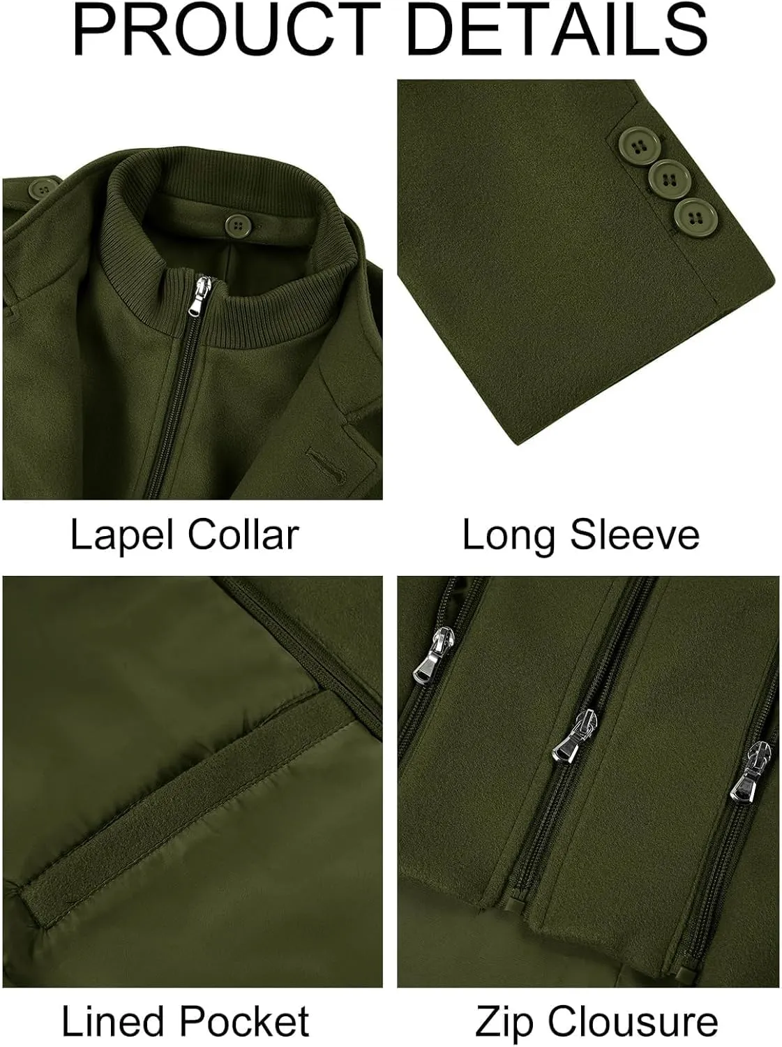 Karlywindow Mens Trench Coat Long Sleeve Stand Collar Single Breasted Pea Coat Casual Mid Long Slim Fit Overcoat with Pockets