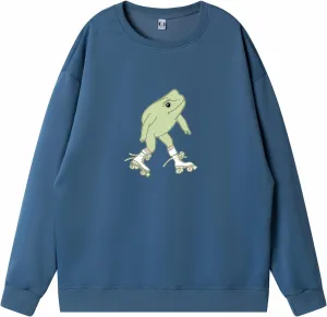 KEEVICI Cute Frog Sweatshirt for Teen Girls Kawaii Hoodie Oversized Aesthetic Animal Print Sweaters Baggy Crewneck Pullover