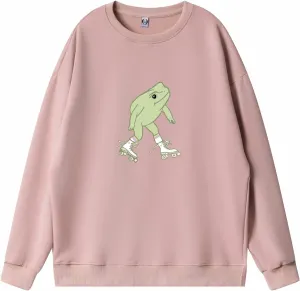 KEEVICI Cute Frog Sweatshirt for Teen Girls Kawaii Hoodie Oversized Aesthetic Animal Print Sweaters Baggy Crewneck Pullover