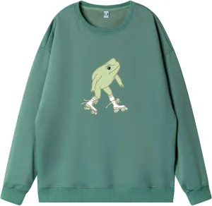 KEEVICI Cute Frog Sweatshirt for Teen Girls Kawaii Hoodie Oversized Aesthetic Animal Print Sweaters Baggy Crewneck Pullover