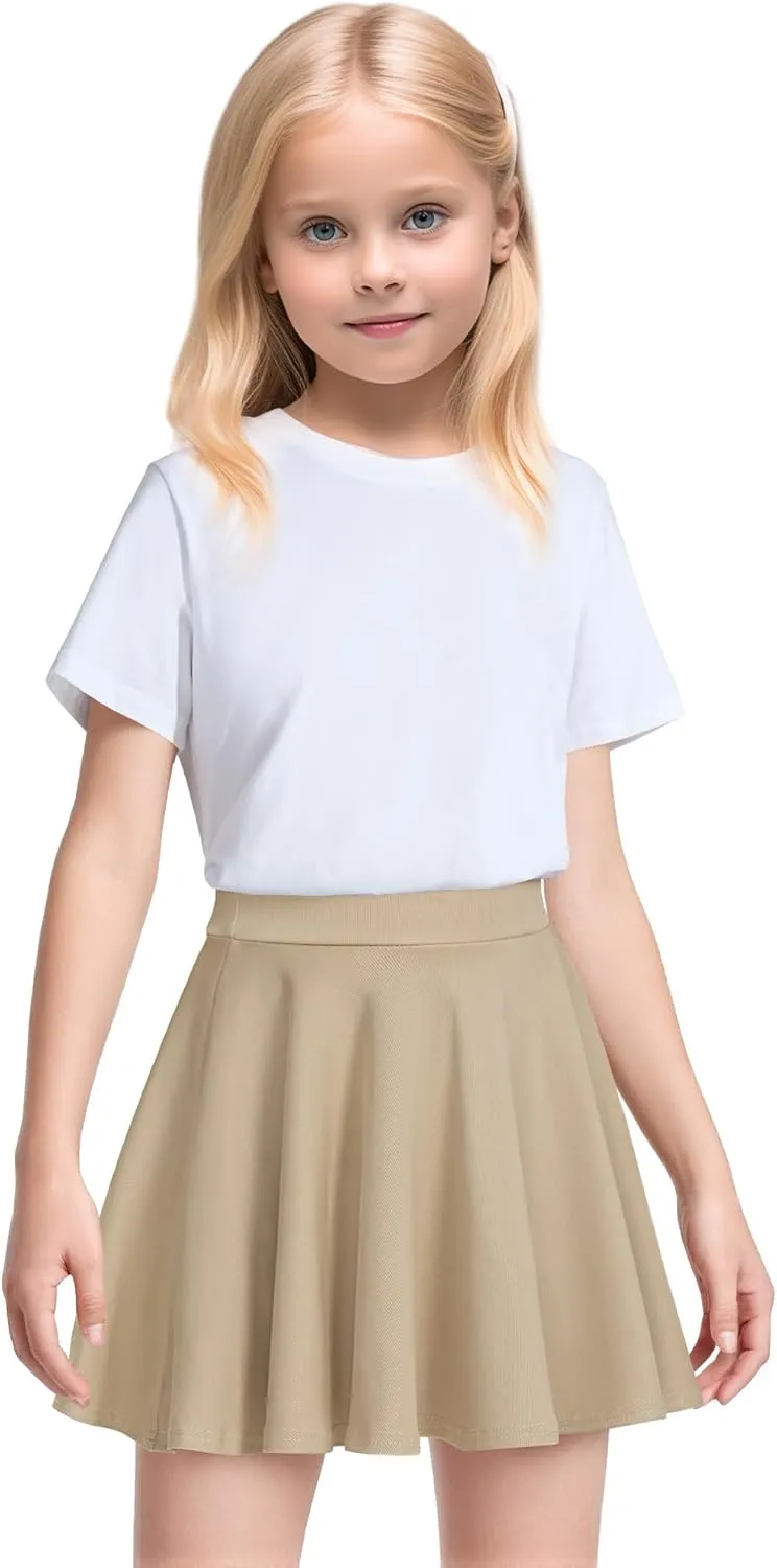 KEREDA Girls Casual Mini High Waist Stretchy Flared Pleated Skater Skirts 5-13 Years