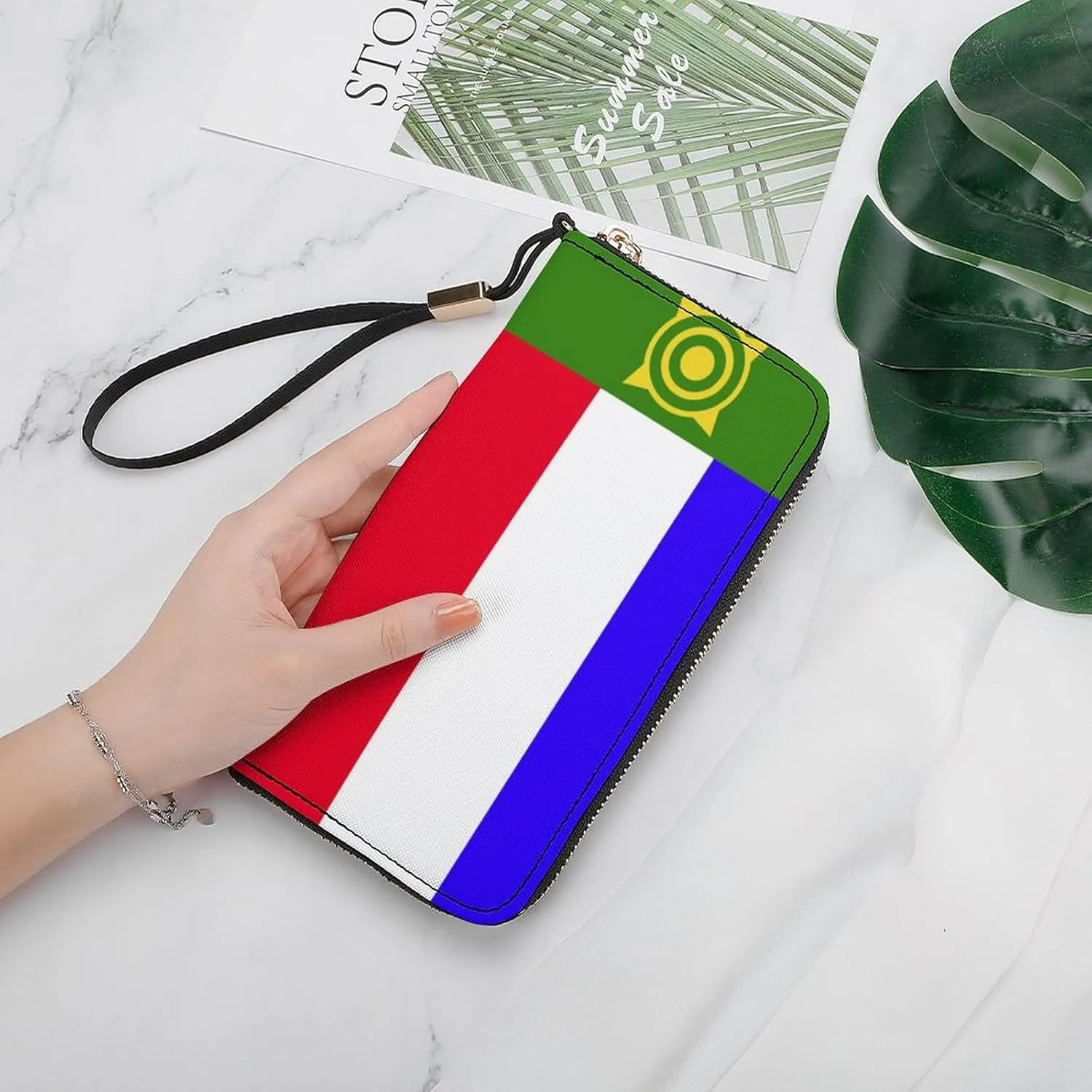 Khakassia Flag Long Purse with Removable Wristlet Stylish PU Leather Zipper Wallet for Women Men