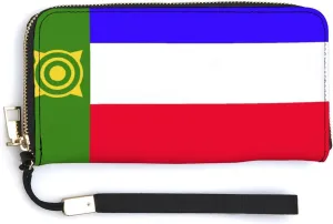 Khakassia Flag Long Purse with Removable Wristlet Stylish PU Leather Zipper Wallet for Women Men