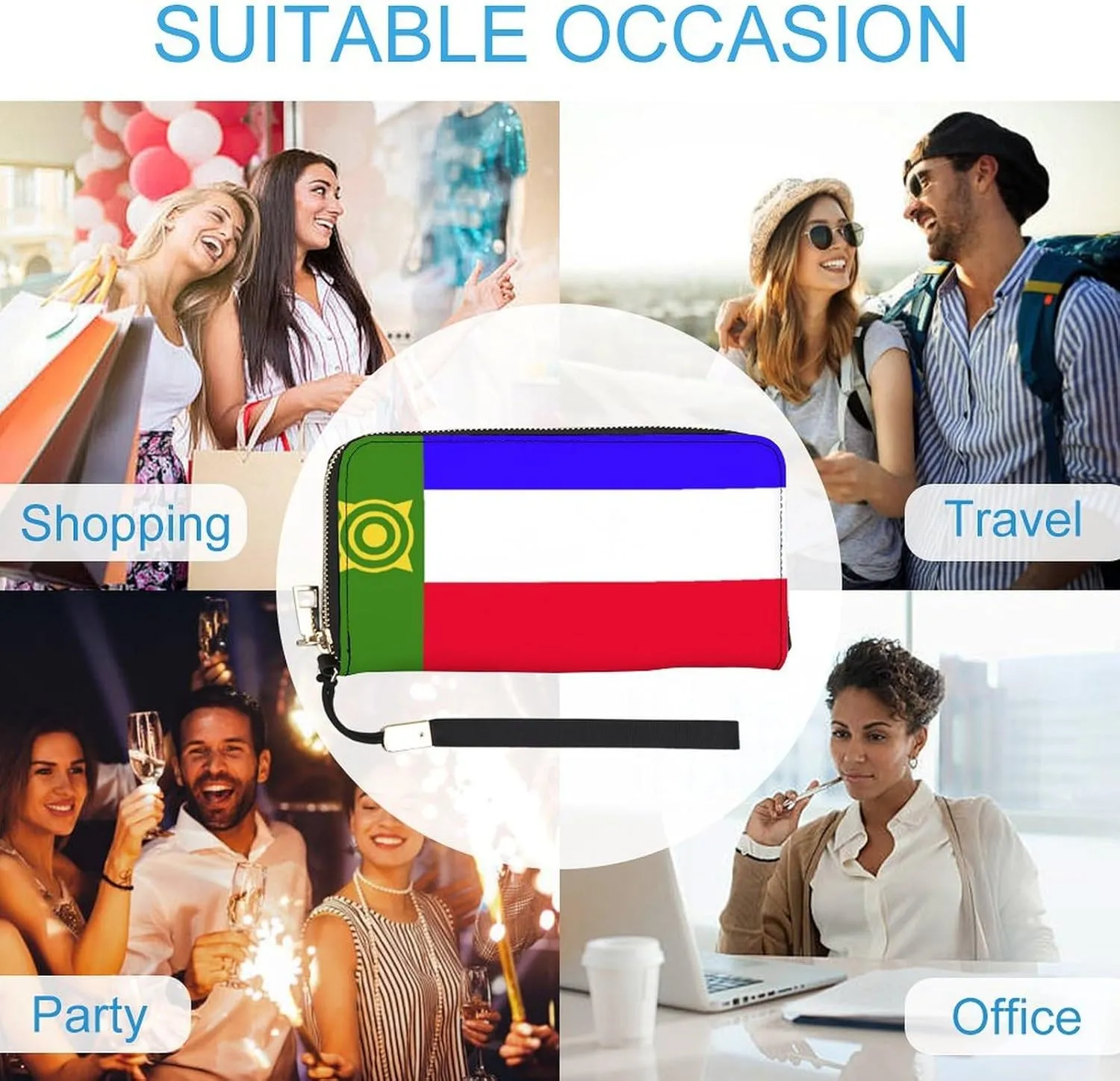 Khakassia Flag Long Purse with Removable Wristlet Stylish PU Leather Zipper Wallet for Women Men