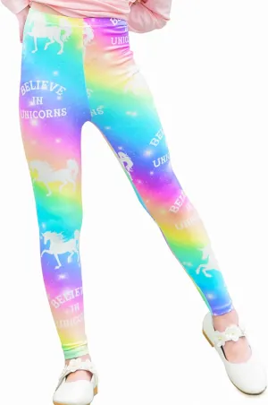 Kid Girls Unicorn Rainbow Mermaid Leggings Soft Stretchy Pants High Waist Slim Tights